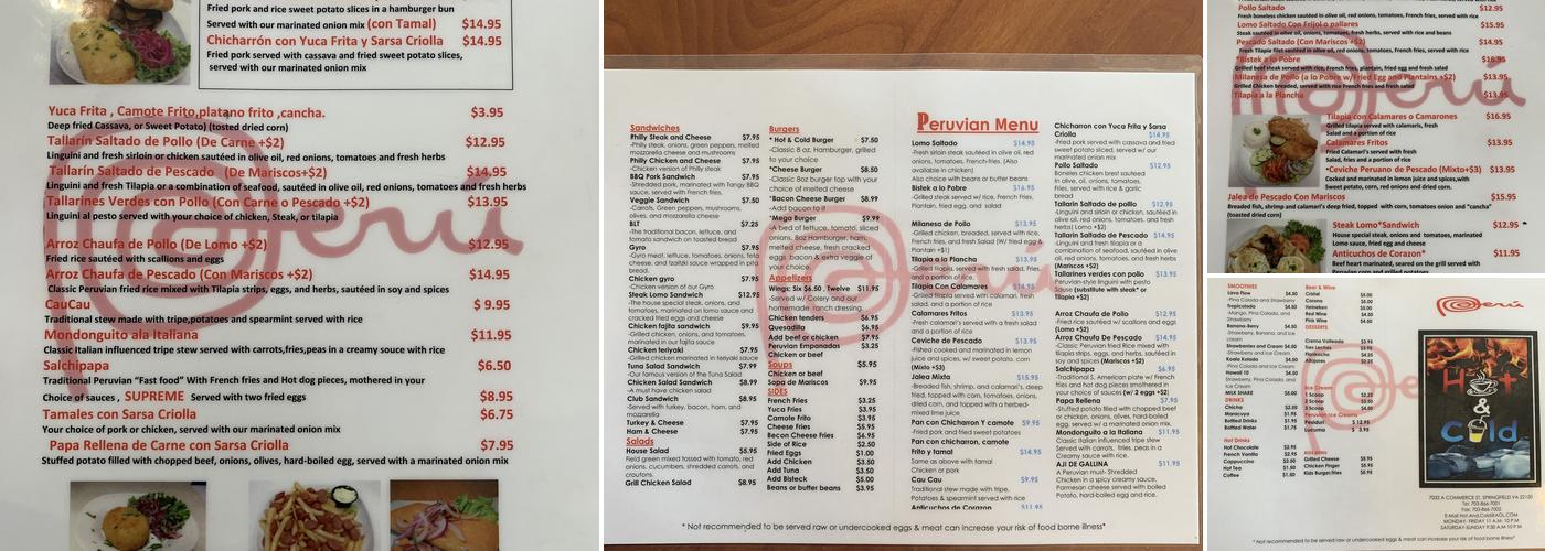 Peruvian Grill Restaurant Menu