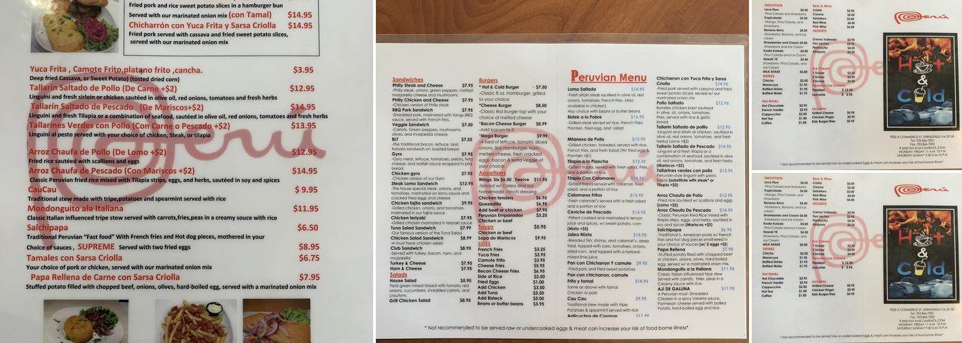 Peruvian Grill Restaurant Menu