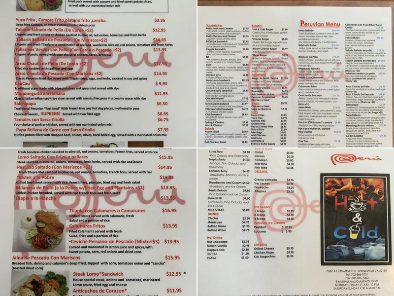 Peruvian Grill Restaurant Menu