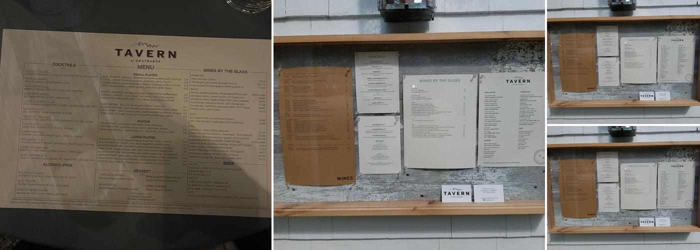 GrayBarns on the Silvermine River Menu