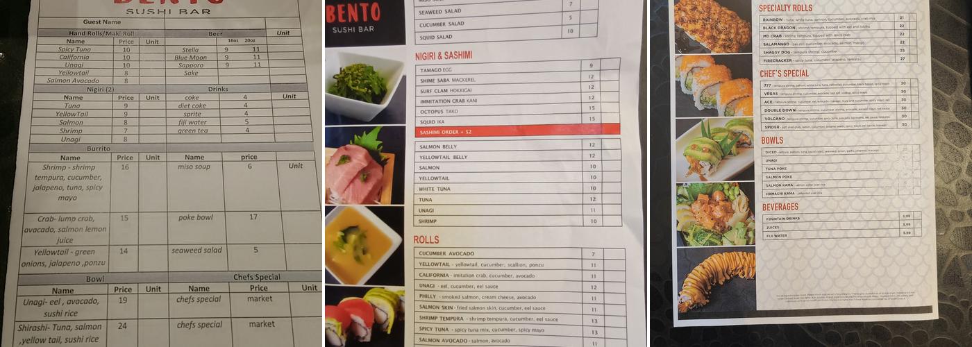 Bento Sushi Menu