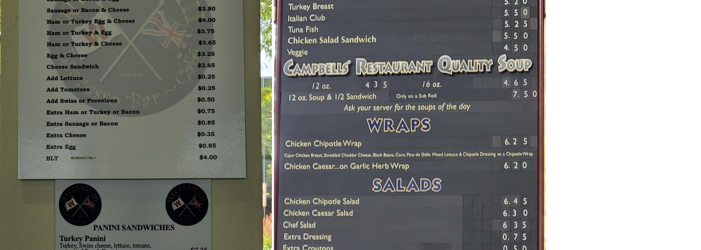 William III Cafe Menu