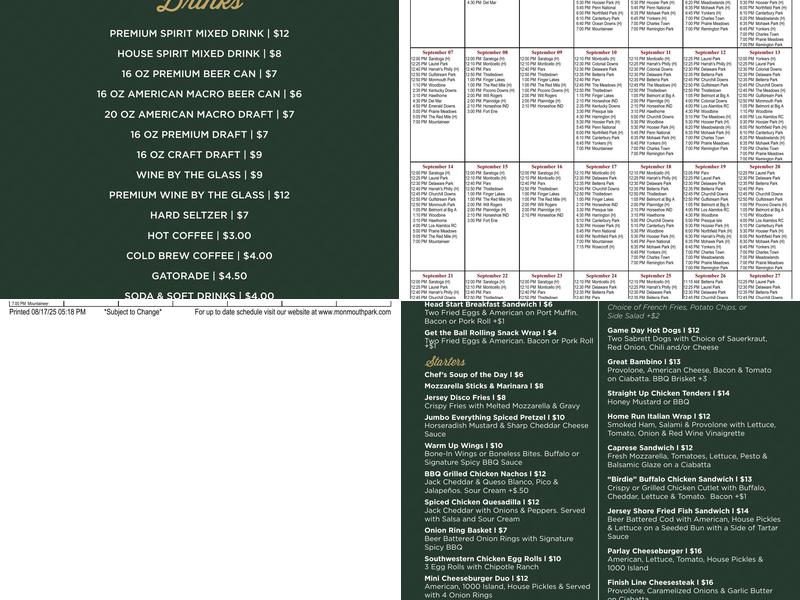 Caesars Race & Sports Bar Menu