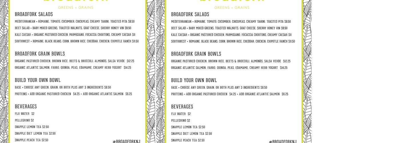 Broadfork Greens + Grains Menu