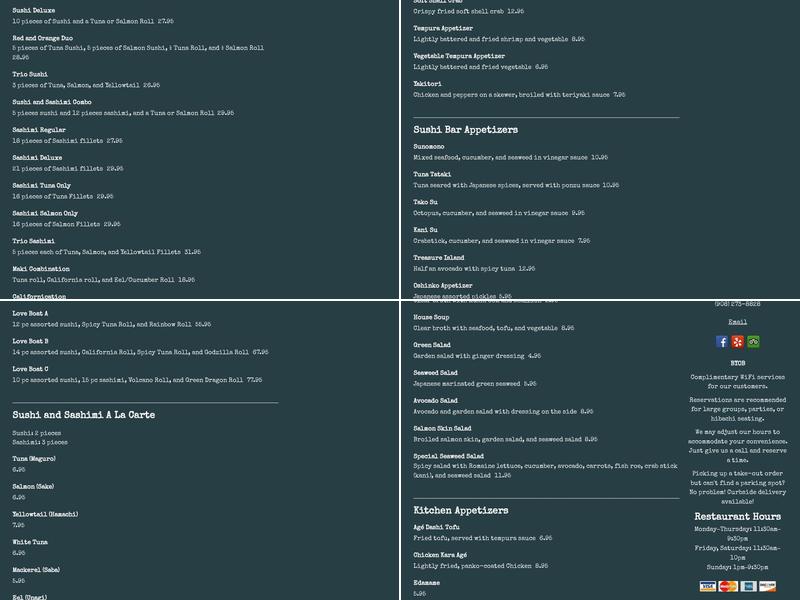 Fujiyama Japanese Sushi & Steak House Menu