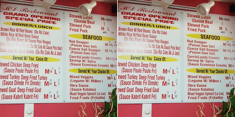 MD Restaurant Menu