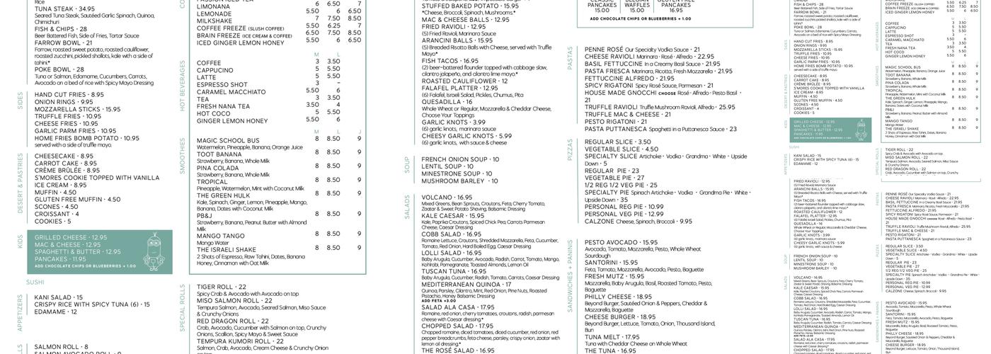 Cafe Rose Brooklyn Menu