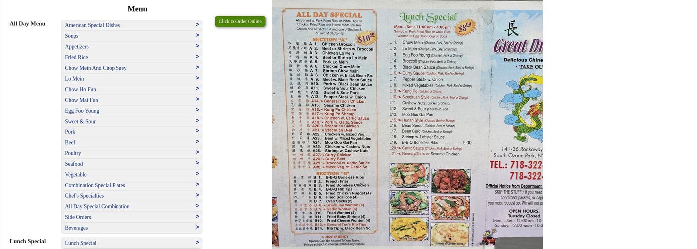 Great Dragon Menu