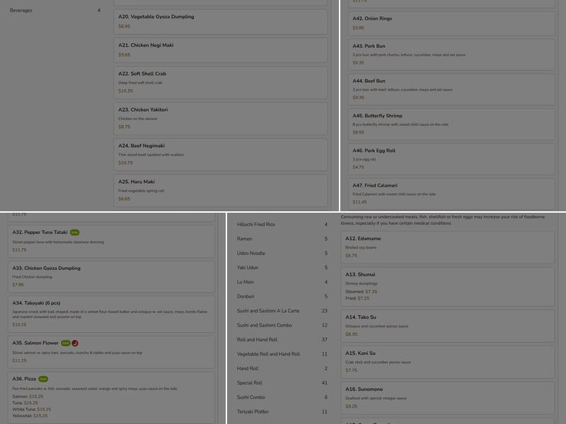 new tokyo sushi Menu