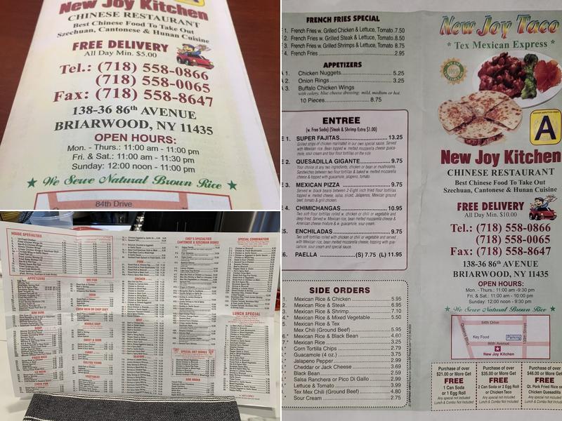 Joy Kitchen Joy Taco Chinese & Mexican Food Menu