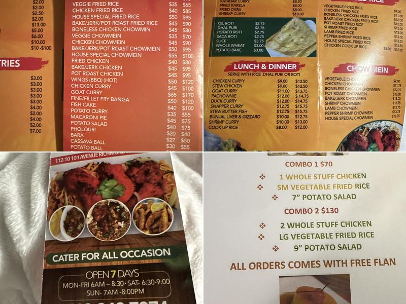 Farieda's Dhal Puri Hut Menu