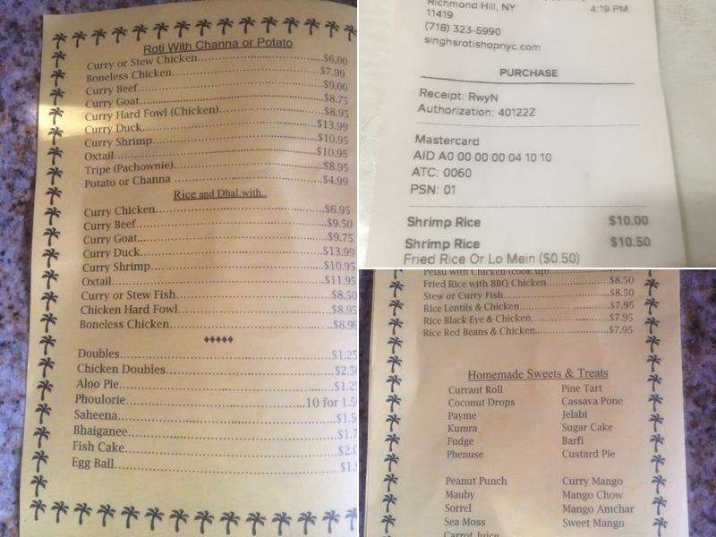 Sonia's Roti Shop Inc Menu