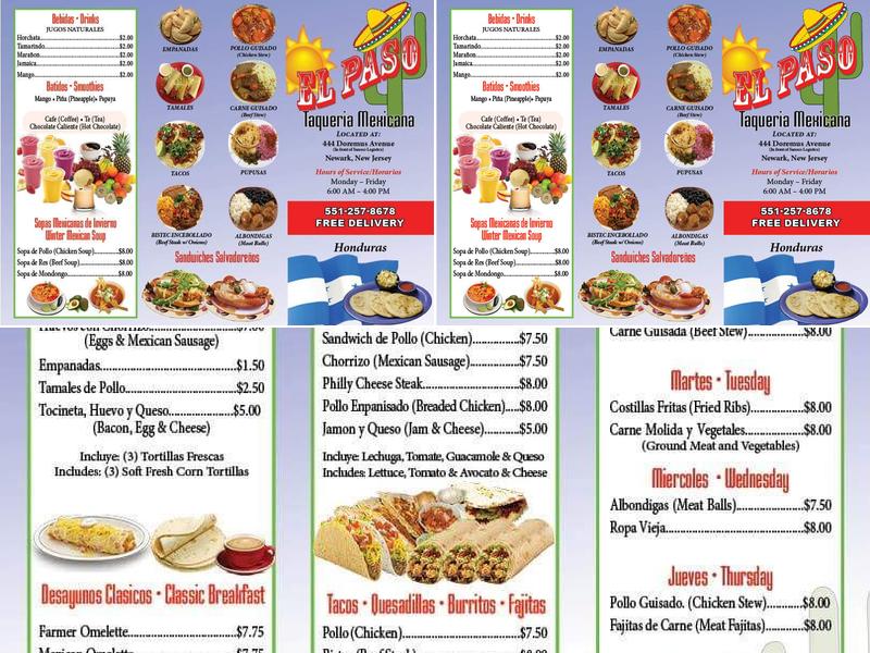 Tacos el paso Menu