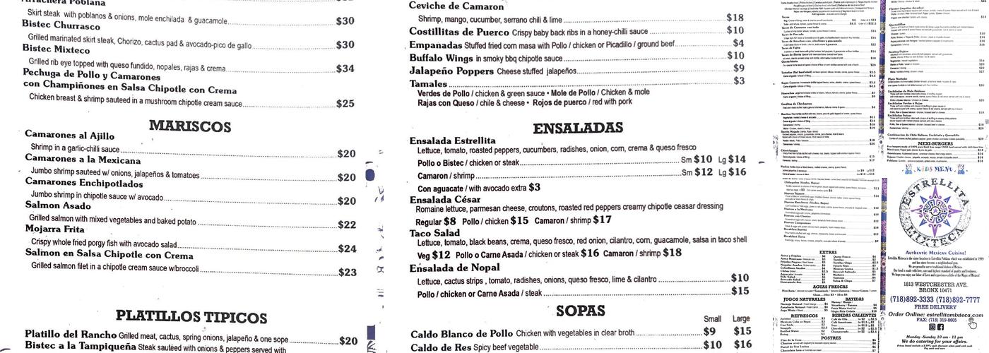 Estrellita Mixteca Menu
