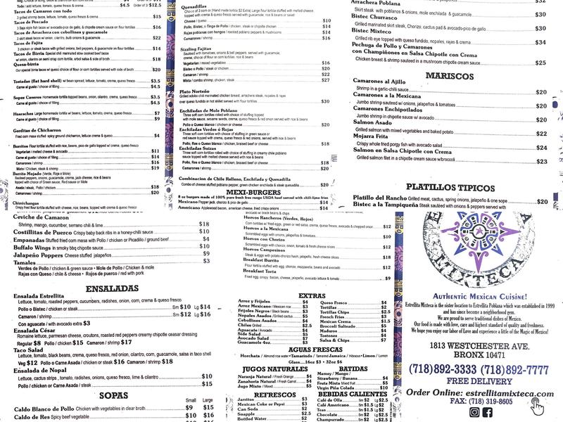 Estrellita Mixteca Menu