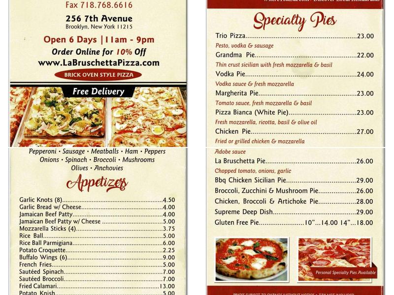 La Bruschetta Pizza Menu