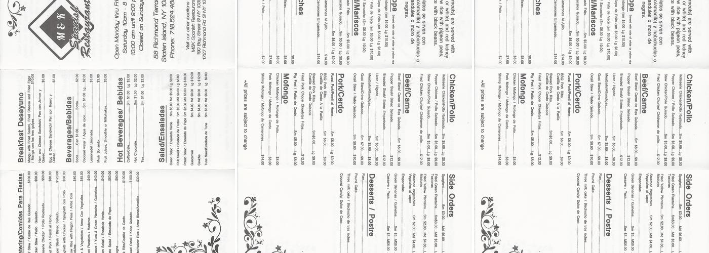 M & K Spanish Restaurant Menu