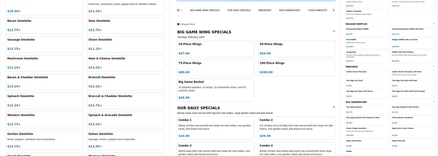 Sabba Chicken & Ribs Menu