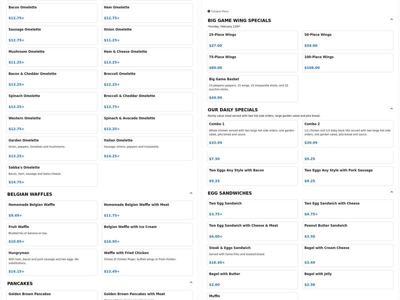 Sabba Chicken & Ribs Menu