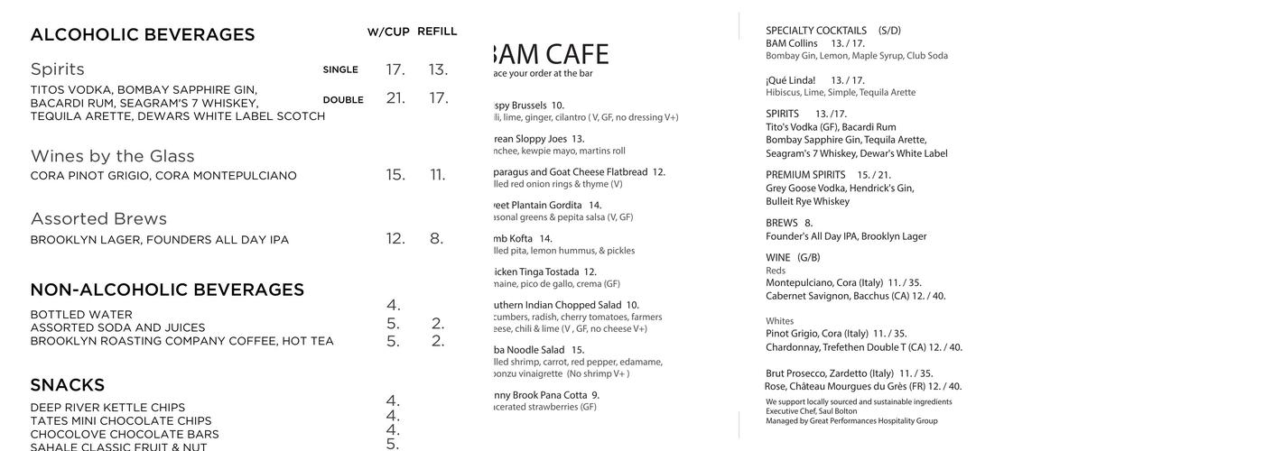 BAMcafé Menu