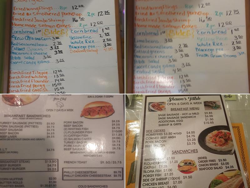 Shawns Table Menu
