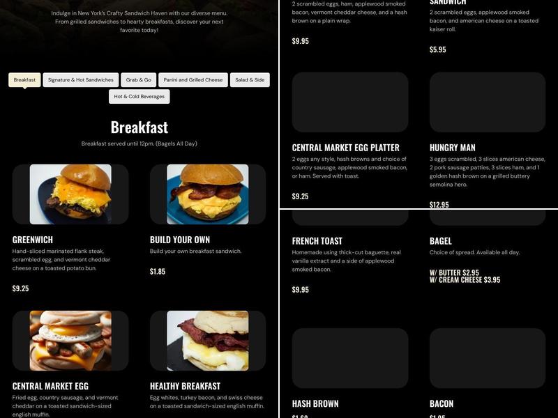 Central Market New York Menu