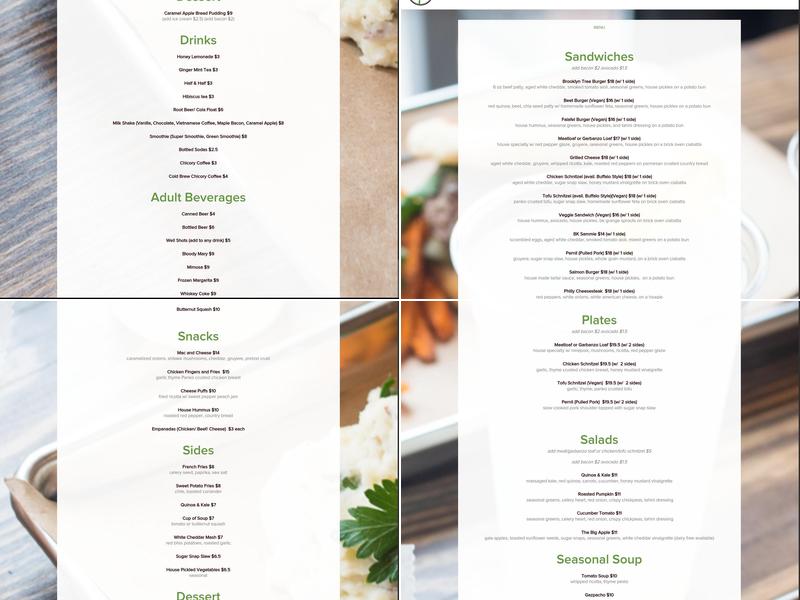 The Brooklyn Tree Menu