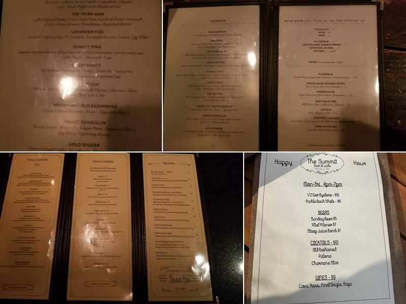 The Summit Bar Menu
