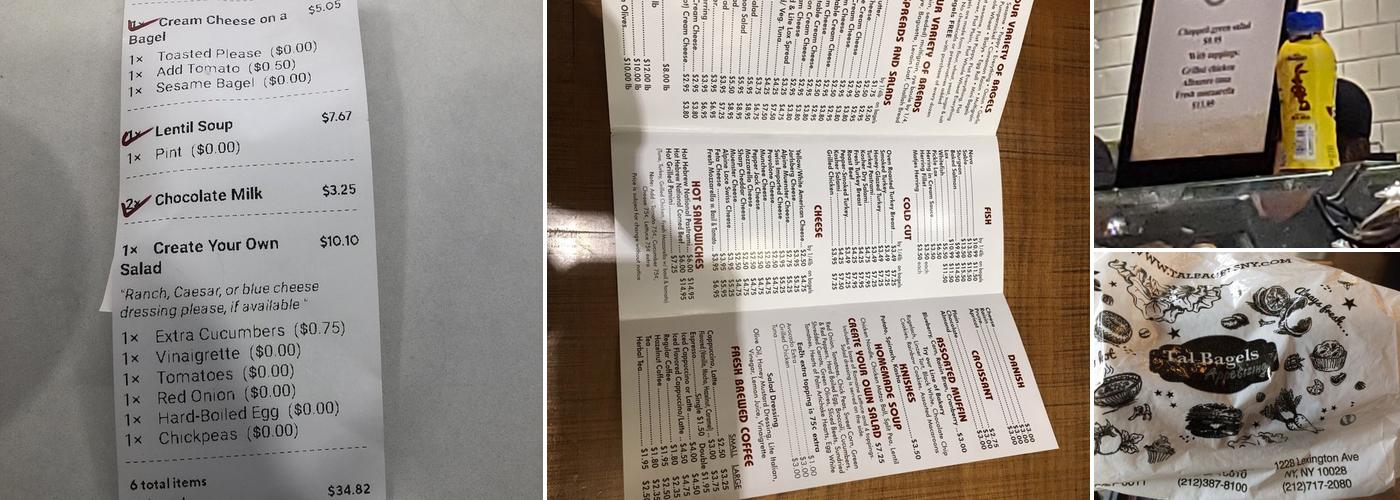 Tal Bagels Menu