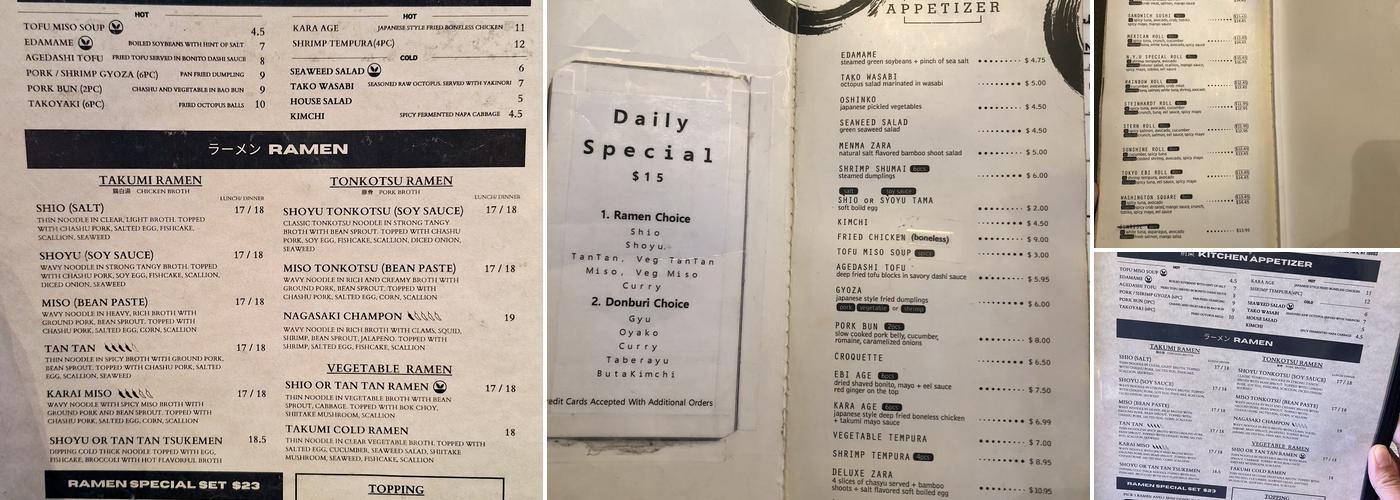 Ramen Takumi Menu