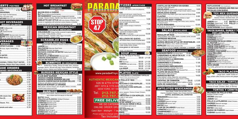 Parada 47 Menu