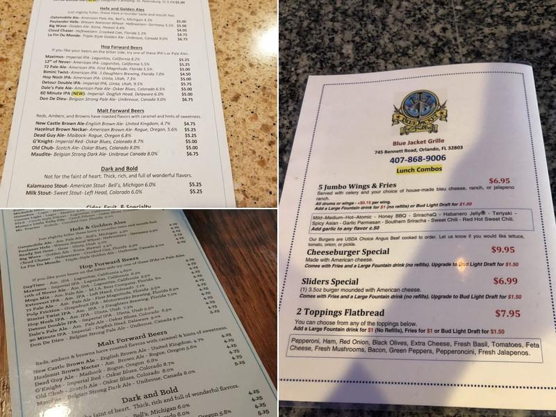 Blue Jacket Grill Menu