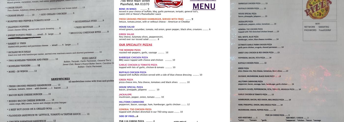 Pub 116 Menu