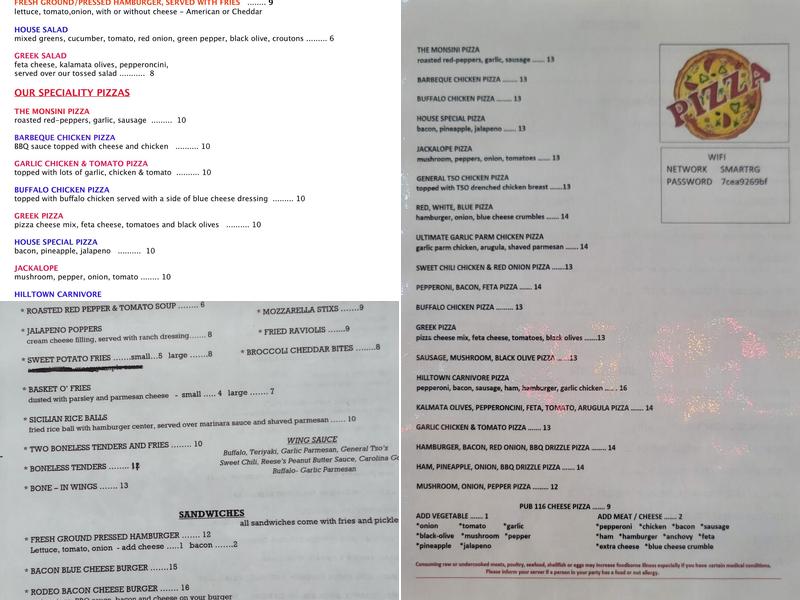Pub 116 Menu
