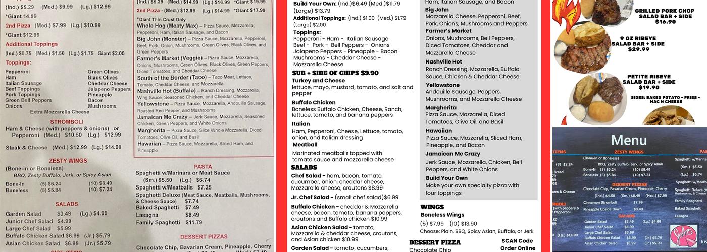 John's Pizza Menu