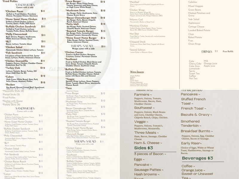 Home Sweet Home Cafe Menu