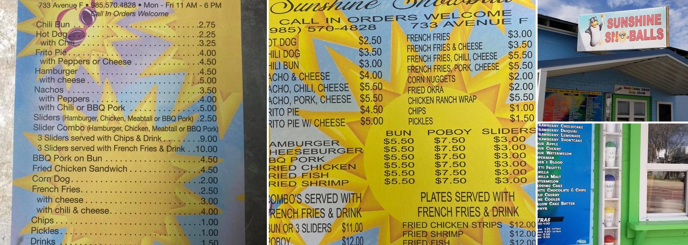 Sunshine Snowballs Menu