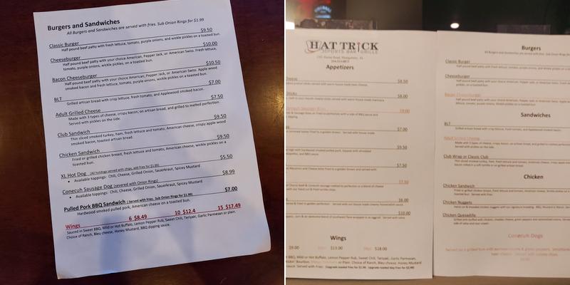 Hat Trick Sports Bar and Grille Menu
