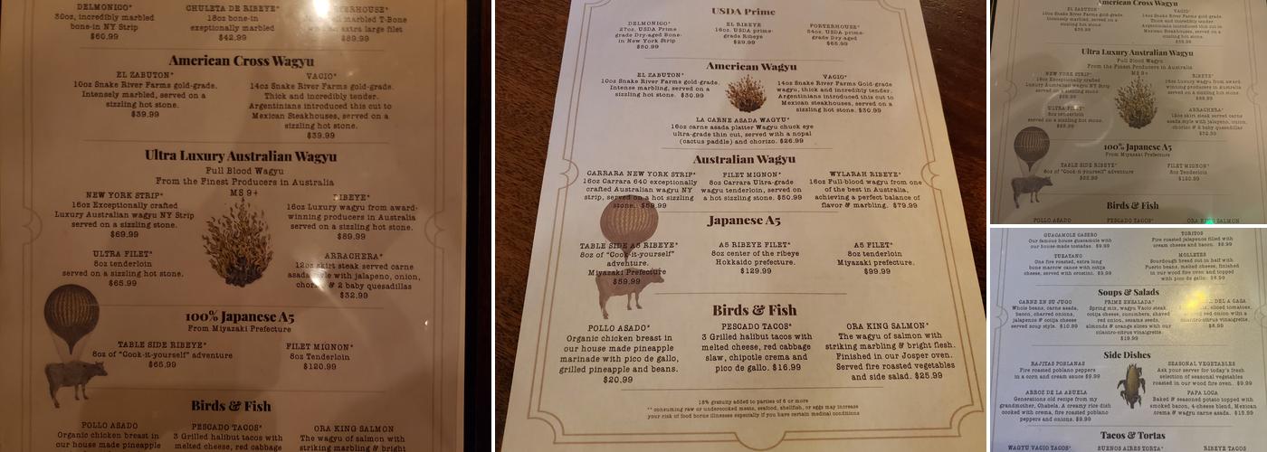 Cuerno Bravo Steakhouse Menu