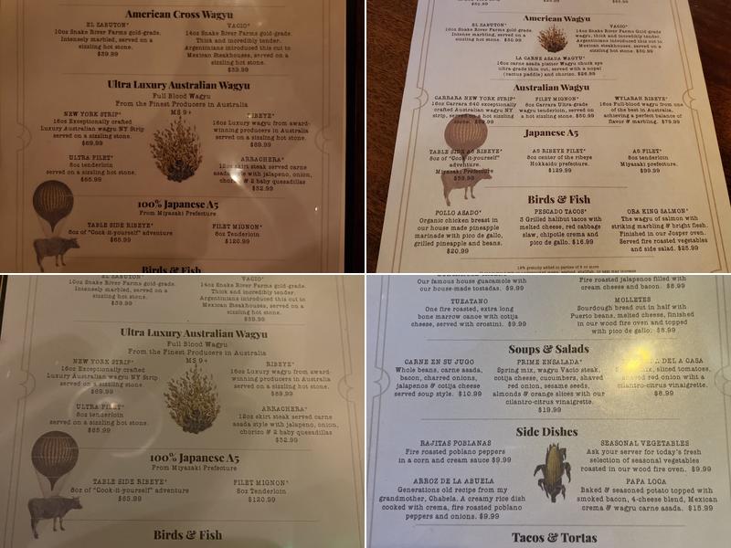 Cuerno Bravo Steakhouse Menu