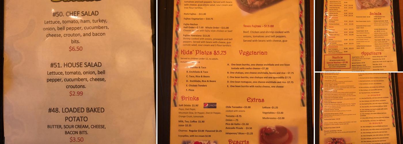 Las Cascadas Menu