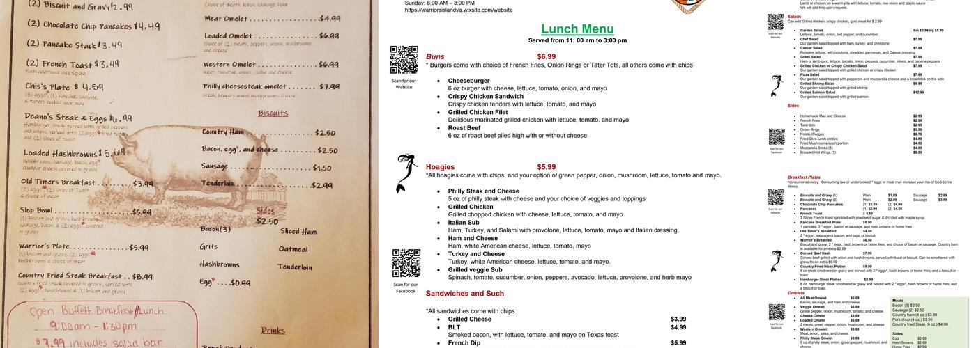 Warriors Island Menu