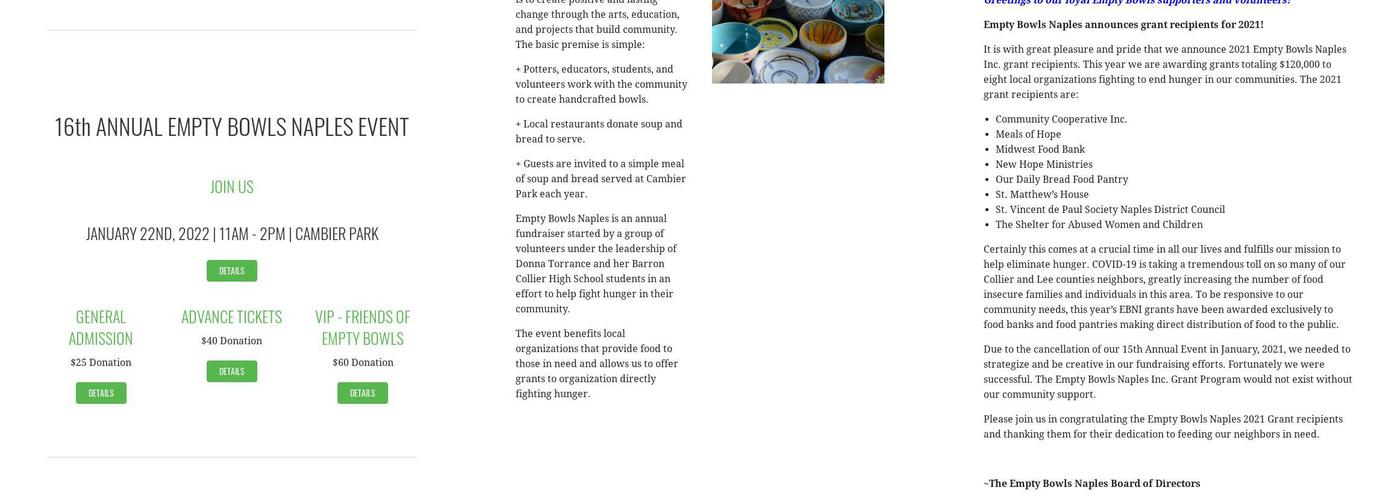 Empty Bowls Menu