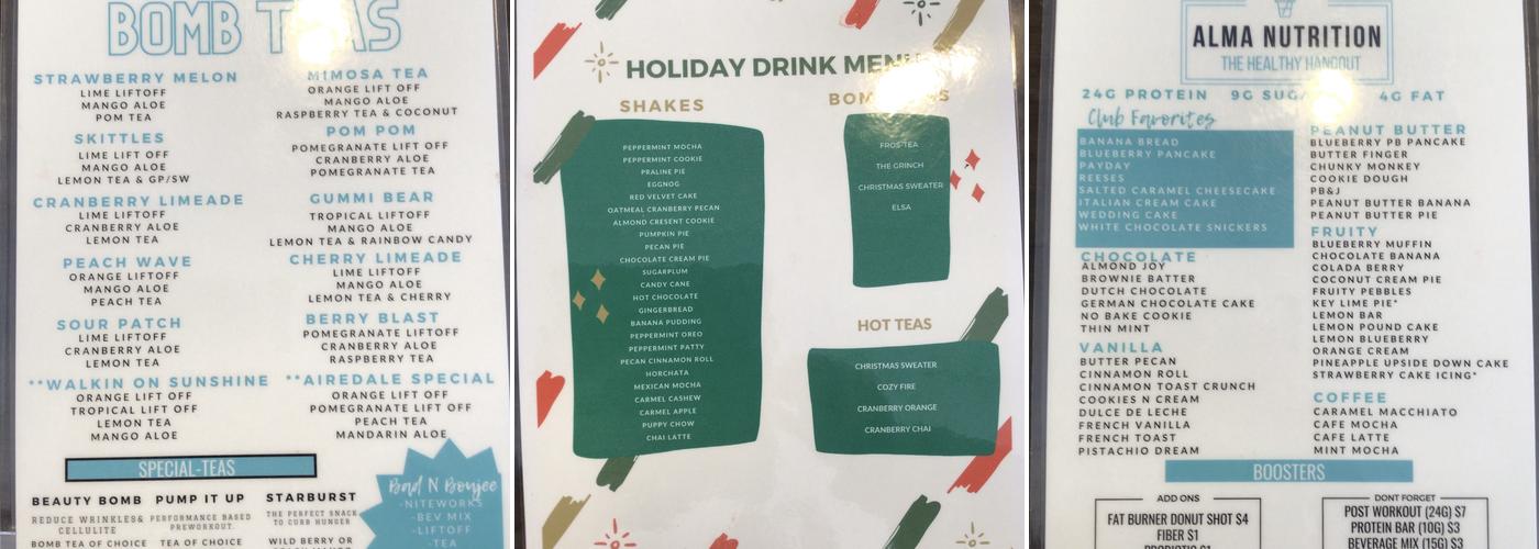 Alma Nutrition Healthy Hub Menu