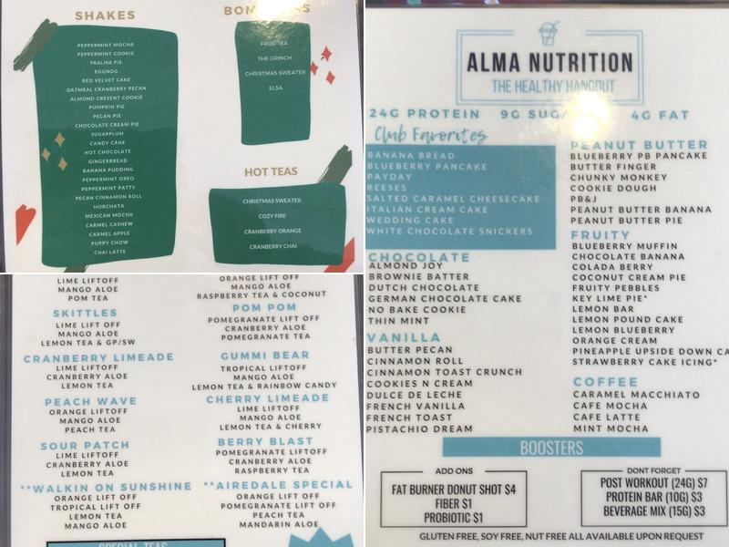 Alma Nutrition Healthy Hub Menu