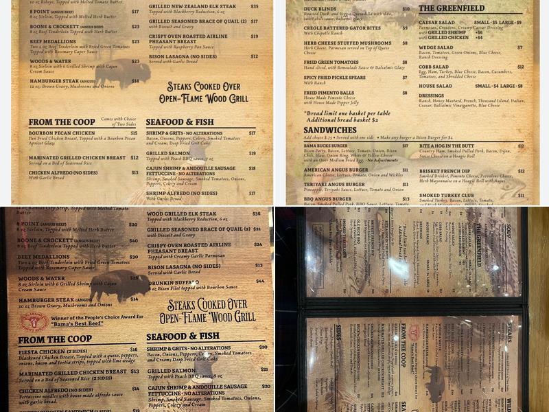 Bama Bucks Menu