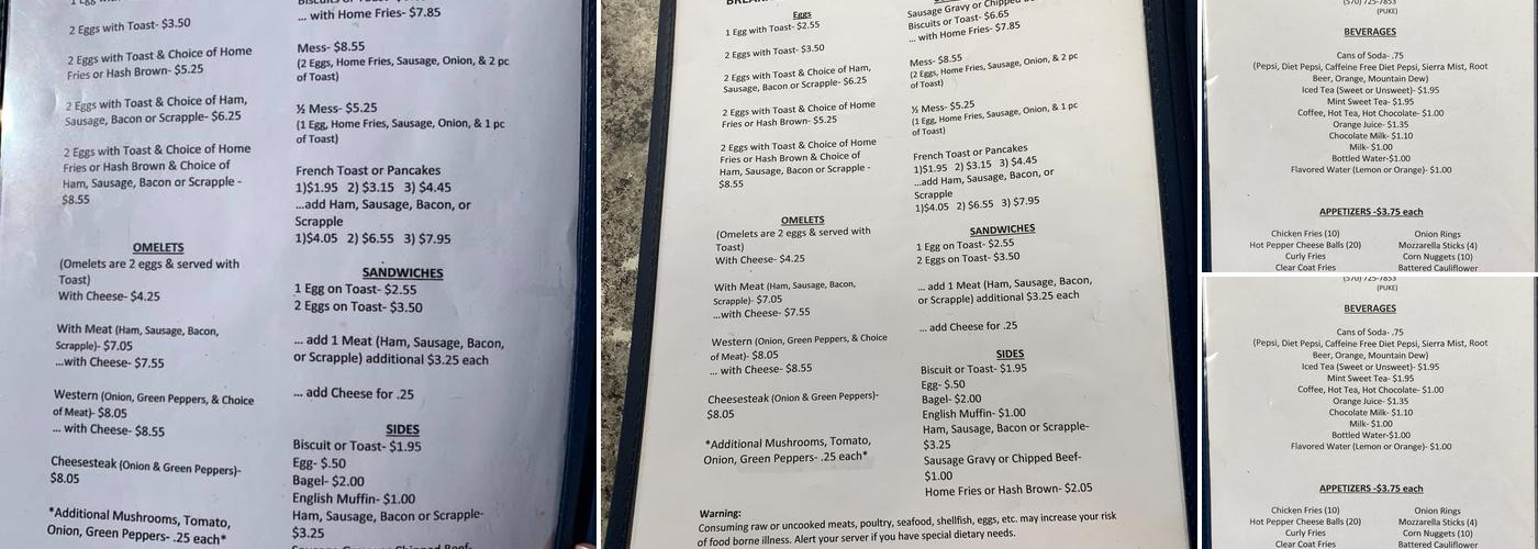The Choke and Puke Diner Menu