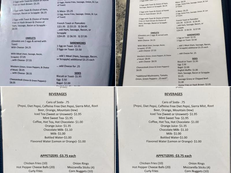 The Choke and Puke Diner Menu