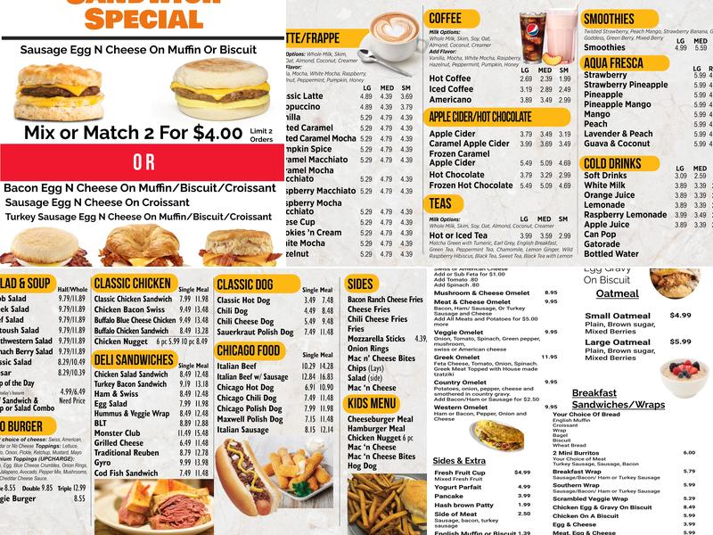 Chicago Post Cafe Menu