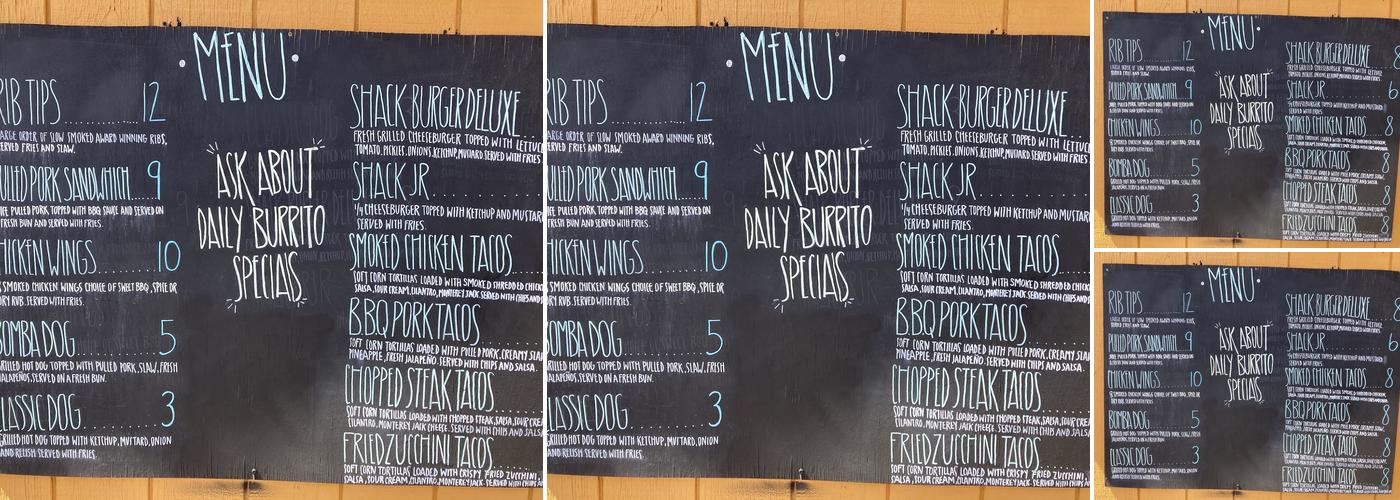 Bombas, The Shack Menu